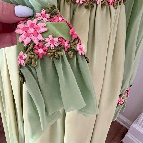Vintage Light Green Chiffon & Taffeta Maxi Handmade Dress - Picture 13 of 16